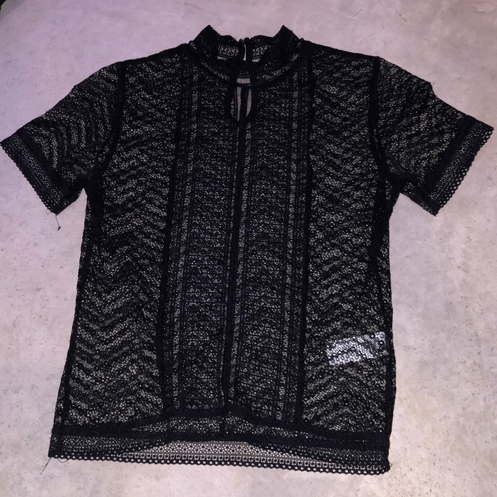 Black lace mock neck top